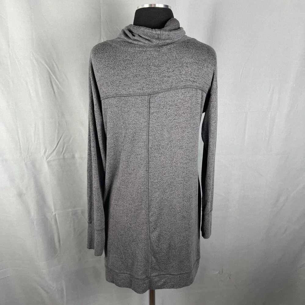 Ginger G Tunic Sweater Womens Small Heather Gray Stretch Cowl Neck High Low Hem